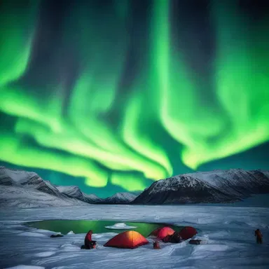 The ethereal glow of the Northern Lights illuminated the night sky during the historic expedition of polar explorers.