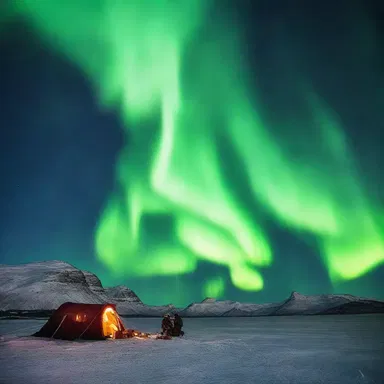The ethereal glow of the Northern Lights illuminated the night sky during the historic expedition of polar explorers.