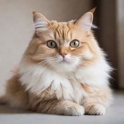 A cute, fluffy cat with sparkling eyes, sat in a relaxed posture