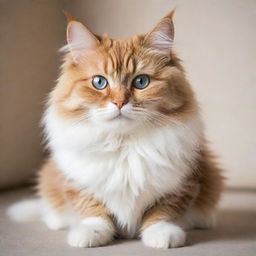 A cute, fluffy cat with sparkling eyes, sat in a relaxed posture