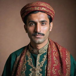 A portrait of a Pakistani man with traditional attire, demonstrating warmth and cultural richness