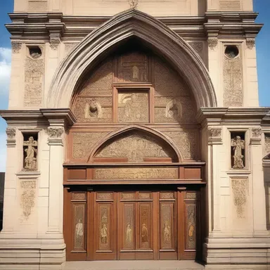 The external façade of the church was beautifully decorated with religious symbols and imagery.