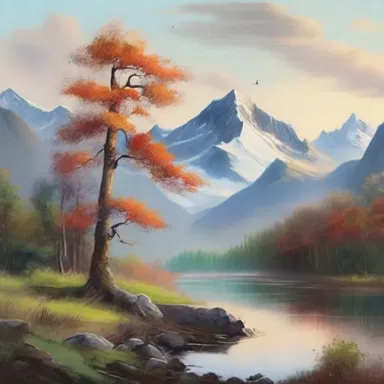The artist used external inspiration from nature to create a breathtaking landscape painting.
