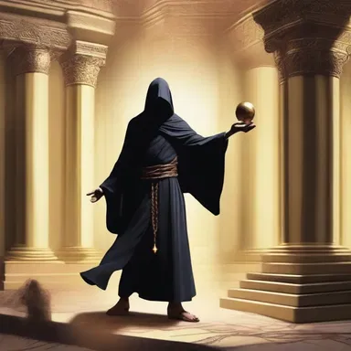 In the mystical realm, the sorcerer fined the thief for stealing from the sacred temple.