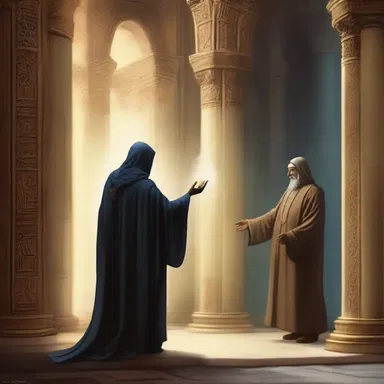 In the mystical realm, the sorcerer fined the thief for stealing from the sacred temple.
