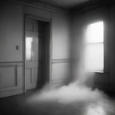 As the door creaked open, a fine mist of eerie fog enveloped the room.