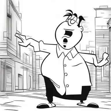 In the cartoon, the character moved with a fine, precise motion, creating a comedic effect.