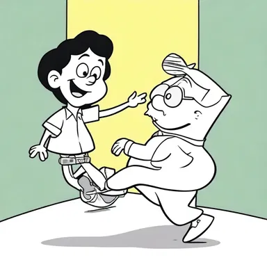 In the cartoon, the character moved with a fine, precise motion, creating a comedic effect.