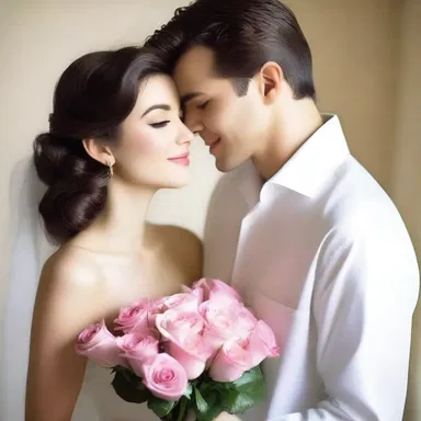 As he handed her a bouquet of fine roses, he whispered sweet nothings in her ear, making her heart flutter.