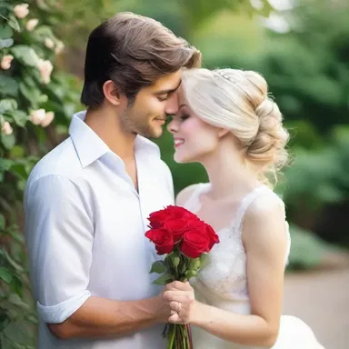 As he handed her a bouquet of fine roses, he whispered sweet nothings in her ear, making her heart flutter.