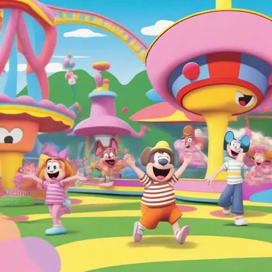 In the cartoon, the characters were having a fine time at the amusement park.