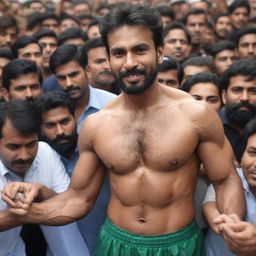 The Pakistani man, now fit and healthy from his rigorous diet and gym regimen, surrounded by a crowd of admiring fans wanting his autograph as a symbol of his incredible transformation journey