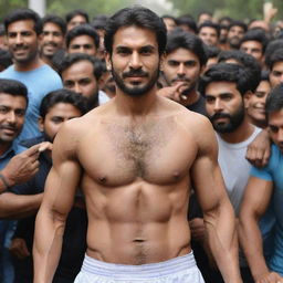 The Pakistani man, now fit and healthy from his rigorous diet and gym regimen, surrounded by a crowd of admiring fans wanting his autograph as a symbol of his incredible transformation journey