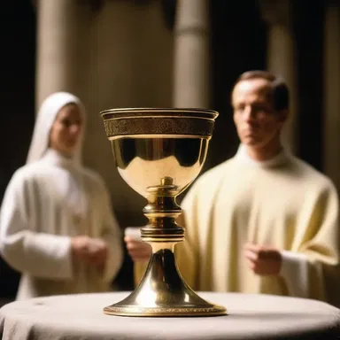 The sacristan carefully placed the sacred chalice in front of the camera to be used as a prop in the movie scene.
