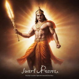 An inspiring image of Lord Ram, shining with divine light, with the words 'Jai Shree Ram' beautifully scripted in flowing lettering beneath him.