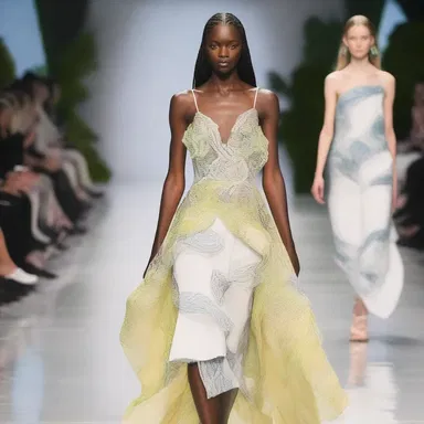 The fashion designer showcased a collection inspired by locomotor patterns found in nature, incorporating flowing and fluid fabrics.