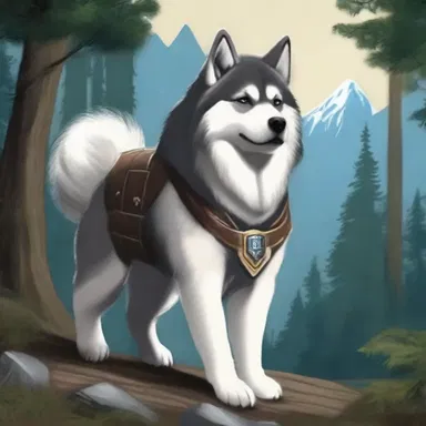 In the world of wizards and mythical creatures, the malamute was the chosen companion for the brave hero on his treacherous journey.