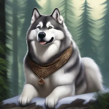 In the world of wizards and mythical creatures, the malamute was the chosen companion for the brave hero on his treacherous journey.