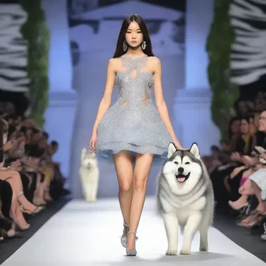 The runway show dazzled with models strutting down in intricately designed outfits inspired by the majestic appearance of the malamute.
