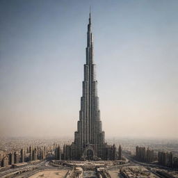 The Burj Khalifa interpreted in a dieselpunk style, featuring elements inspired by the diesel-based technology of the interwar period, combined with iron elements and large smokestacks