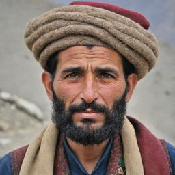 A ruggedly handsome Chitrali man in traditional attire, including the characteristic pakol (hat), displaying the unique culture and charm of Chitral region of Pakistan