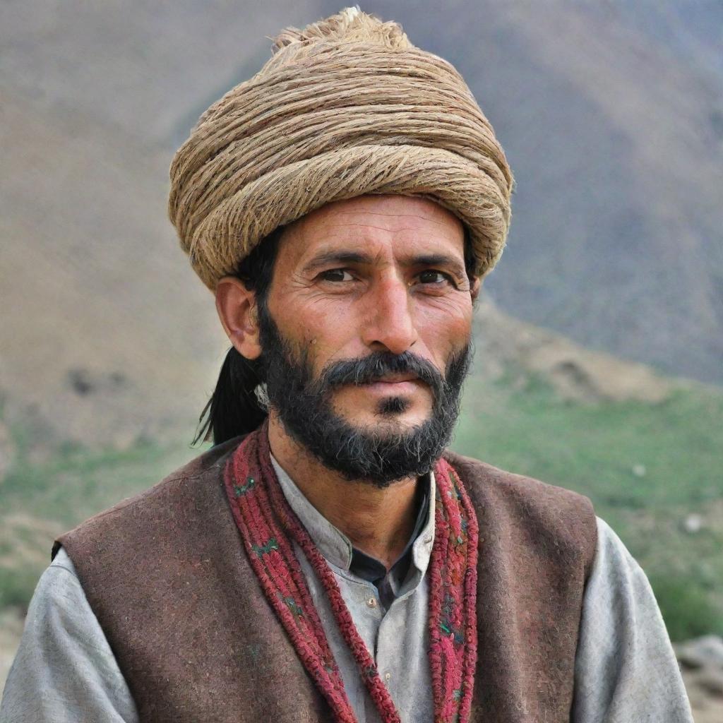 A Chitrali man showcasing the traditional charisma of Pakistan's Chitral region, donning a handcrafted Khapol (traditional Chitrali hat), adding to his distinct regional character