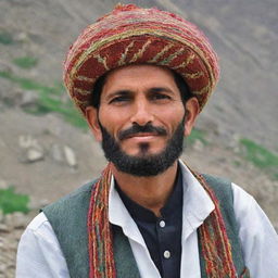 A Chitrali man showcasing the traditional charisma of Pakistan's Chitral region, donning a handcrafted Khapol (traditional Chitrali hat), adding to his distinct regional character