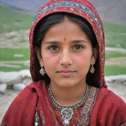 A Chitrali girl in traditional attire, her features exemplifying the distinct beauty of the Chitral region of Pakistan