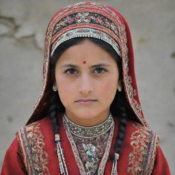 A Chitrali girl in traditional attire, her features exemplifying the distinct beauty of the Chitral region of Pakistan