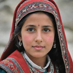 A Chitrali girl in traditional attire, her features exemplifying the distinct beauty of the Chitral region of Pakistan