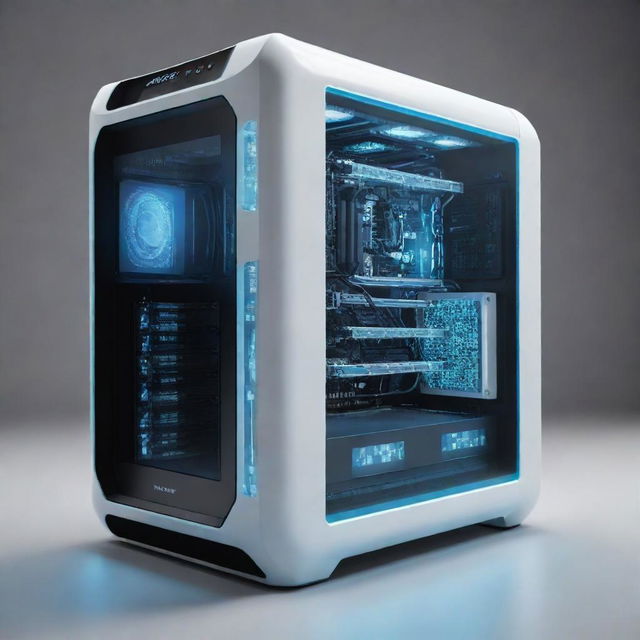 A futuristic computer with advanced technological design and state-of-the-art features.