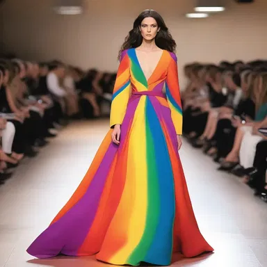 The fashion show featured a stunning model wearing a vibrant dress inspired by the majestic colors of a stallion's coat.