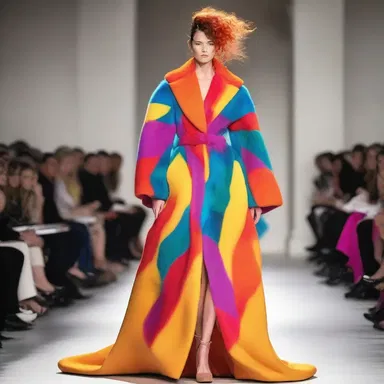 The fashion show featured a stunning model wearing a vibrant dress inspired by the majestic colors of a stallion's coat.