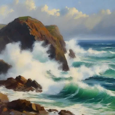 The painting captured the furiousness of the ocean waves crashing against the rocks.