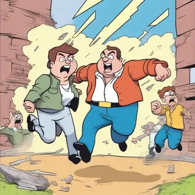The cartoon depicted the furiousness of the characters as they engaged in an intense chase.