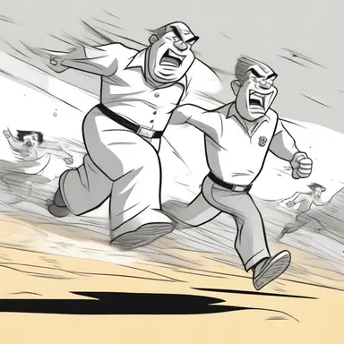 The cartoon depicted the furiousness of the characters as they engaged in an intense chase.