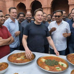 Elon Musk experiencing the vibrant culture of India, involved in activities like visiting historical landmarks, participating in local festivities, or savoring street food