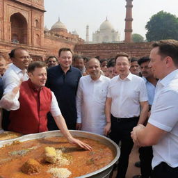 Elon Musk experiencing the vibrant culture of India, involved in activities like visiting historical landmarks, participating in local festivities, or savoring street food