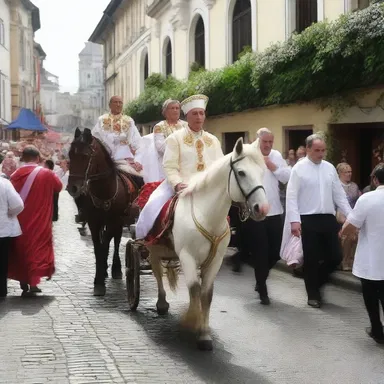 During the religious procession, the priest rode through the streets in a gig pulled by two horses.