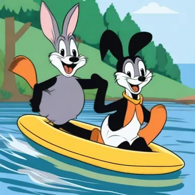In the Looney Tunes cartoon, Bugs Bunny and Daffy Duck race each other in a gig along the river.