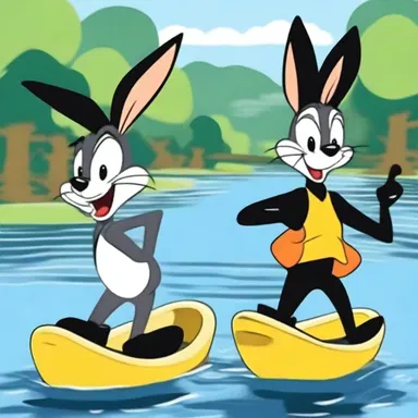 In the Looney Tunes cartoon, Bugs Bunny and Daffy Duck race each other in a gig along the river.