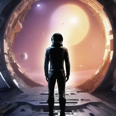In the futuristic science fiction novel, the protagonist travels across the galaxy in a high-tech gig.