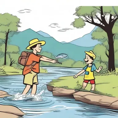 In the comic strip, the adventurous character used a gig to catch fish in the river.