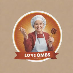 Logo featuring a 50-year-old woman holding a barbecue skewer