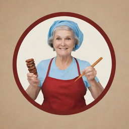 Logo featuring a 50-year-old woman holding a barbecue skewer