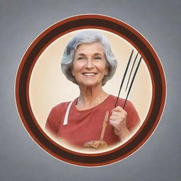 Logo featuring a 50-year-old woman holding a barbecue skewer