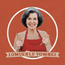 Logo featuring a 50-year-old woman holding a barbecue skewer