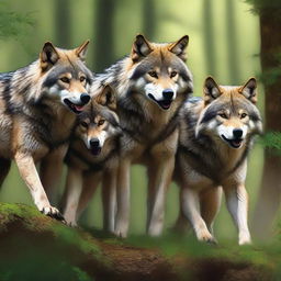 An image of a pack of wolves in the style of a high-quality digital painting