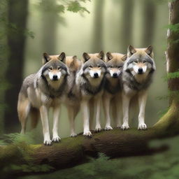 An image of a pack of wolves in the style of a high-quality digital painting