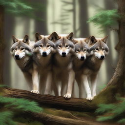 An image of a pack of wolves in the style of a high-quality digital painting